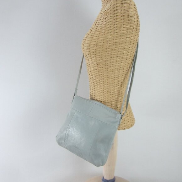Day & Mood Gray Blue Pebbled Leather Crossbody Bag 8.5 X 9" Adjustable Strap - Picture 2 of 12